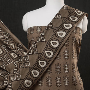 Brown - 3pc Cotton Block Printed Pipad Dress Material Set