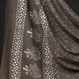 Brown - 3pc Cotton Block Printed Pipad Dress Material Set