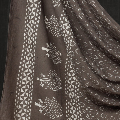 Brown - 3pc Cotton Block Printed Pipad Dress Material Set