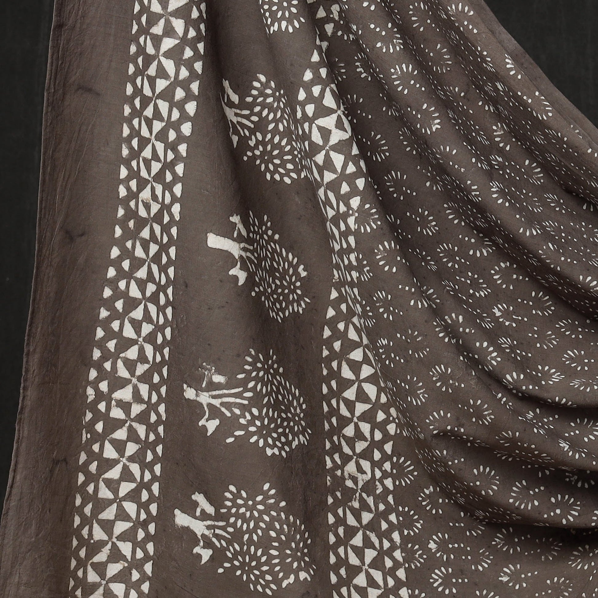 Brown - 3pc Cotton Block Printed Pipad Dress Material Set
