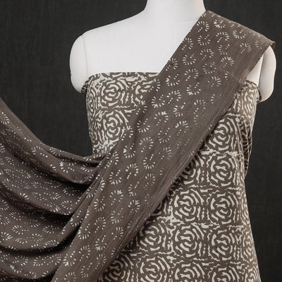 Brown - 3pc Cotton Block Printed Pipad Dress Material Set