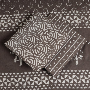 Brown - 3pc Cotton Block Printed Pipad Dress Material Set