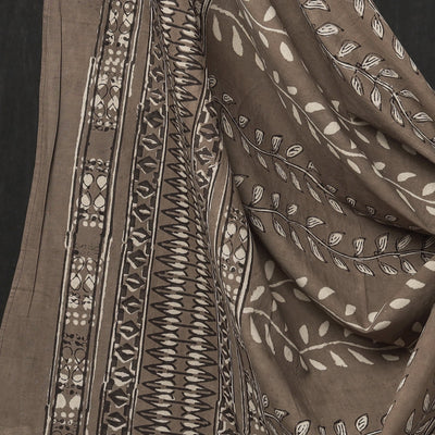 Brown - 3pc Cotton Block Printed Pipad Dress Material Set