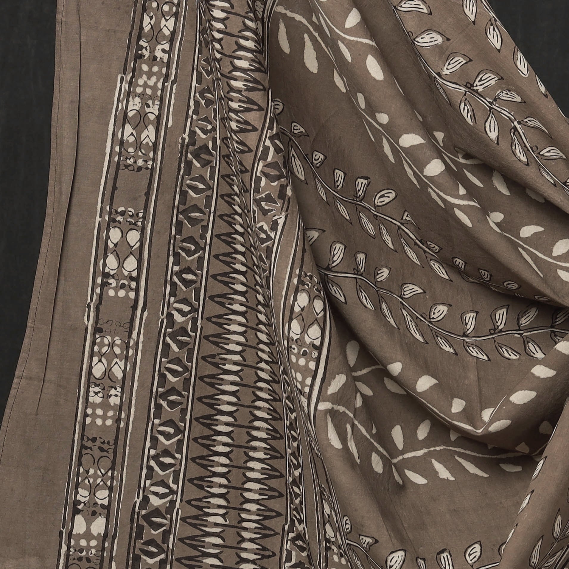 Brown - 3pc Cotton Block Printed Pipad Dress Material Set