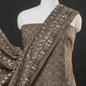 Brown - 3pc Cotton Block Printed Pipad Dress Material Set