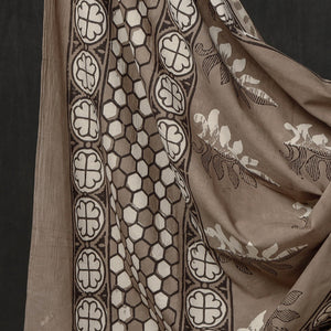 Brown - 3pc Cotton Block Printed Pipad Dress Material Set