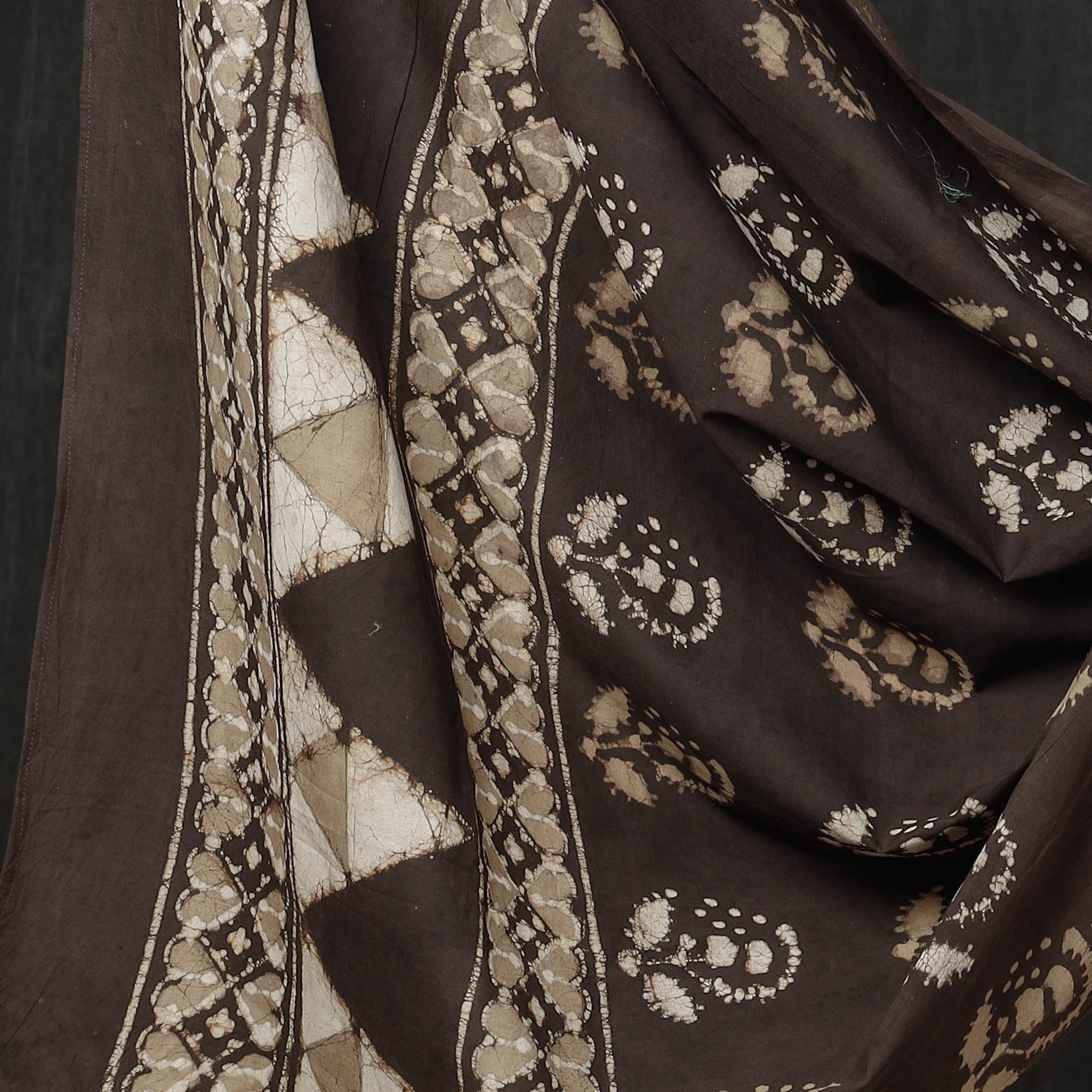 Brown - 3pc Cotton Block Printed Pipad Dress Material Set