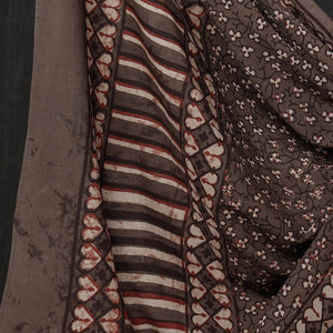 Brown - 3pc Cotton Block Printed Pipad Dress Material Set