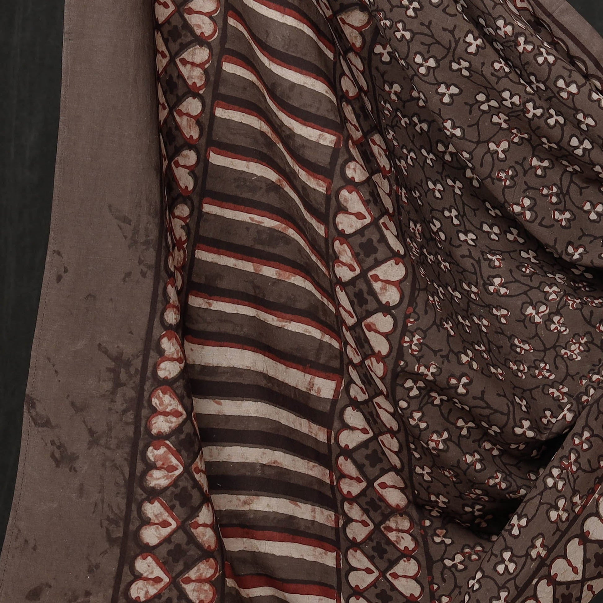 Brown - 3pc Cotton Block Printed Pipad Dress Material Set