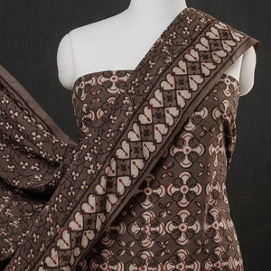 Brown - 3pc Cotton Block Printed Pipad Dress Material Set