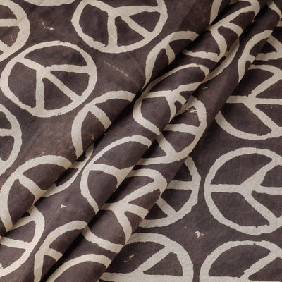 Brown - Peace कबूतर Wala - Bindaas Block Printed Natural Dyed Cotton Fabric