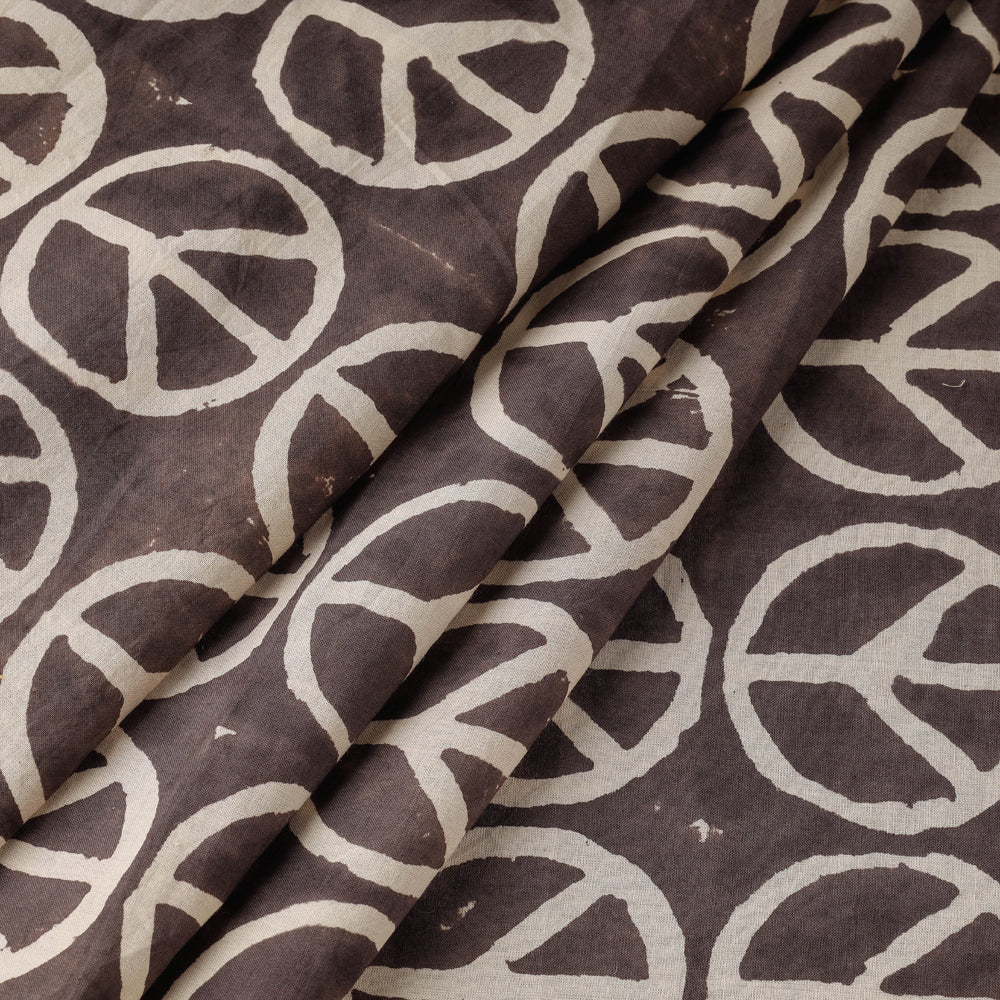 Brown - Peace कबूतर Wala - Bindaas Block Printed Natural Dyed Cotton Fabric