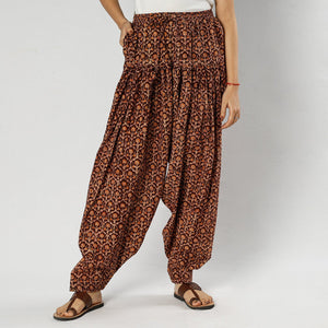 Brown - Pedana Kalamkari Block Printing Cotton Elasticated Salwar