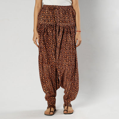 Brown - Pedana Kalamkari Block Printing Cotton Elasticated Salwar
