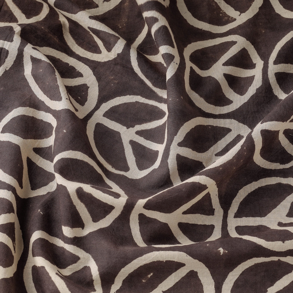 Brown - Peace कबूतर Wala - Bindaas Block Printed Natural Dyed Cotton Fabric