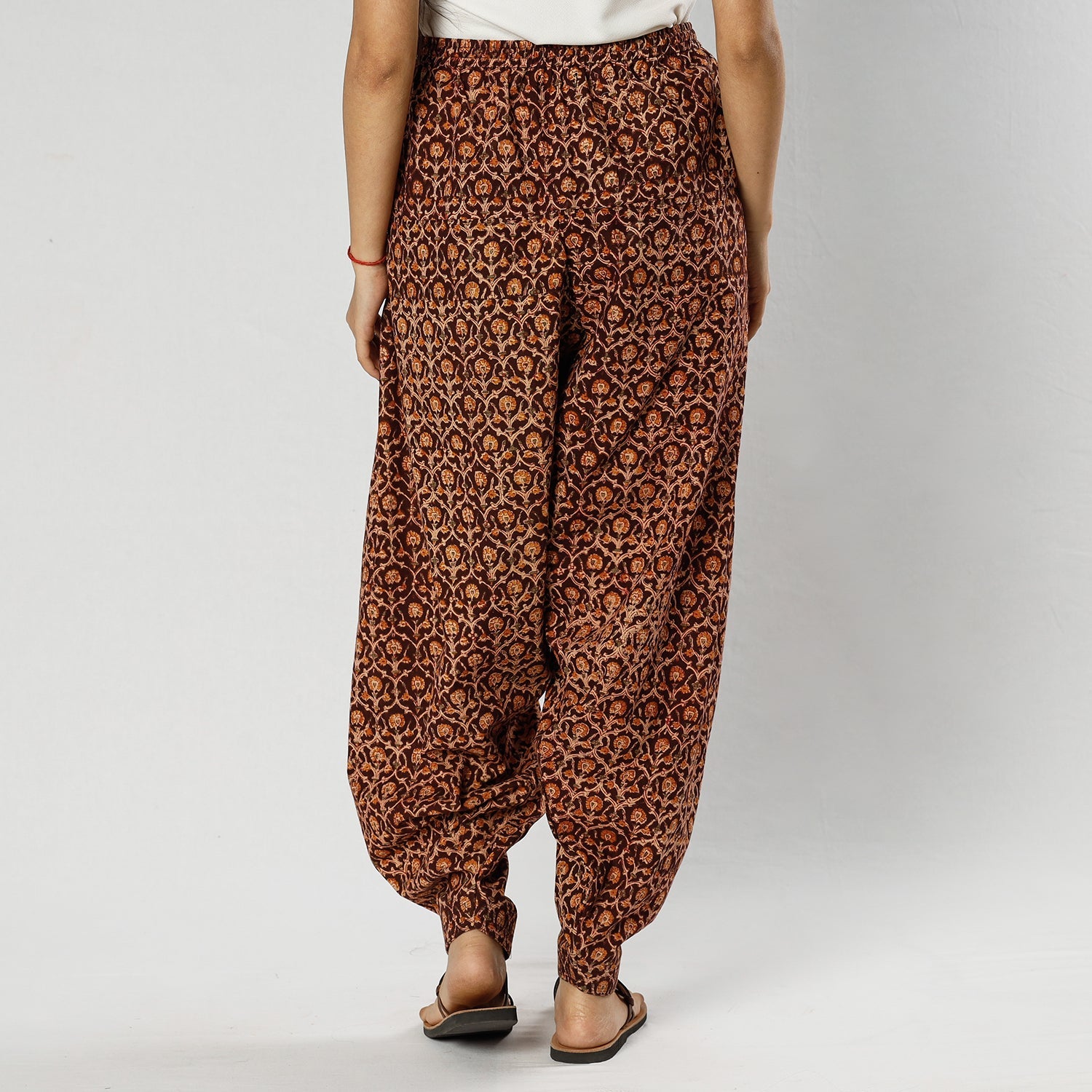 Brown - Pedana Kalamkari Block Printing Cotton Elasticated Salwar