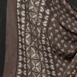 Brown - 3pc Cotton Block Printed Pipad Dress Material Set