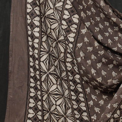 Brown - 3pc Cotton Block Printed Pipad Dress Material Set