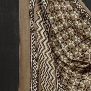 Brown - 3pc Cotton Block Printed Pipad Dress Material Set