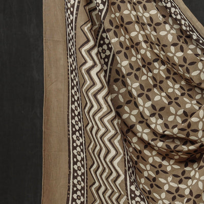 Brown - 3pc Cotton Block Printed Pipad Dress Material Set