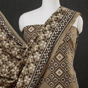 Brown - 3pc Cotton Block Printed Pipad Dress Material Set