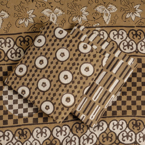 Brown - 3pc Cotton Block Printed Pipad Dress Material Set