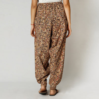 Beige - Pedana Kalamkari Block Printing Cotton Elasticated Salwar