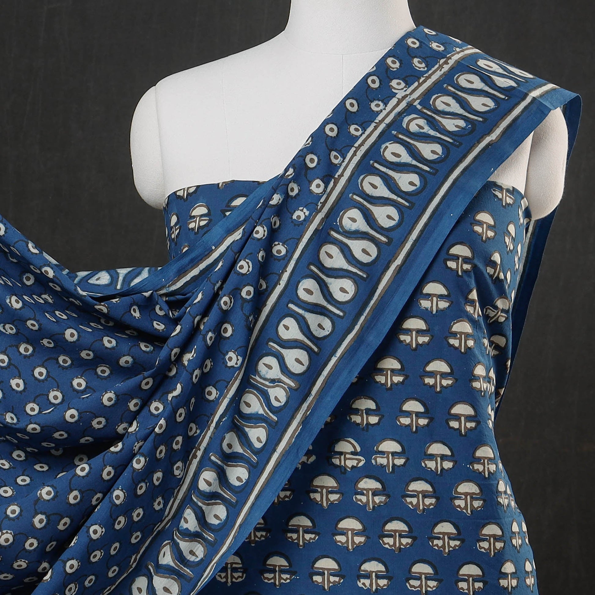 Blue - 3pc Cotton Block Printed Pipad Dress Material Set
