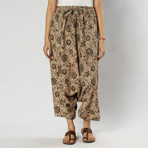 Beige - Pedana Kalamkari Block Print Cotton Harem Pant