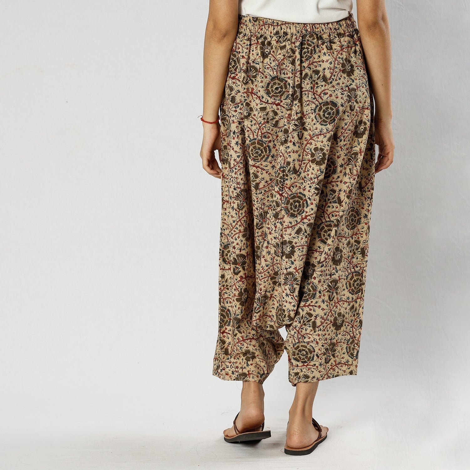 Beige - Pedana Kalamkari Block Print Cotton Harem Pant