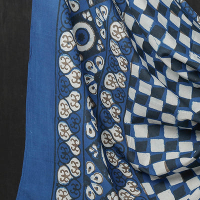 Blue - 3pc Cotton Block Printed Pipad Dress Material Set