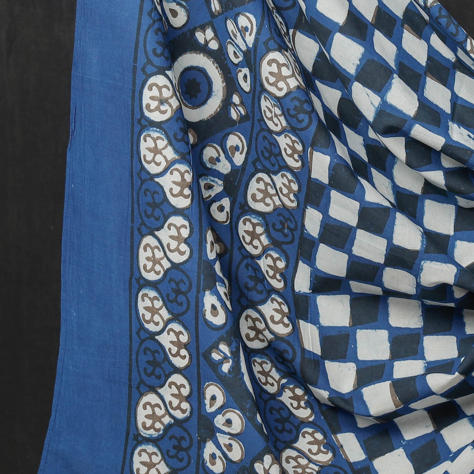 Blue - 3pc Cotton Block Printed Pipad Dress Material Set