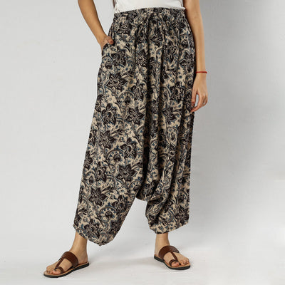 Beige - Pedana Kalamkari Block Print Cotton Harem Pant