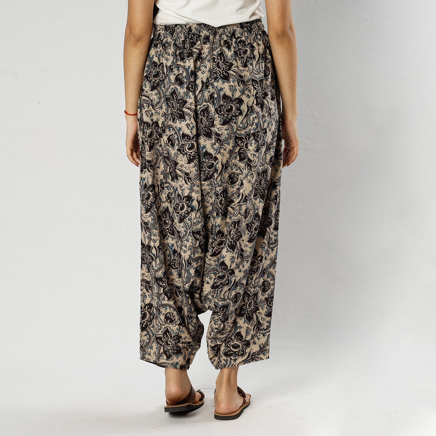 Beige - Pedana Kalamkari Block Print Cotton Harem Pant