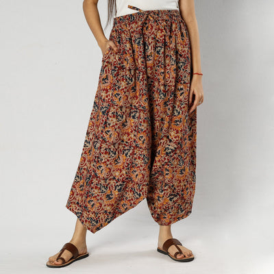Red - Pedana Kalamkari Block Print Cotton Harem Pant (Free Size)
