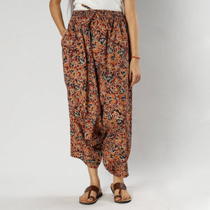 Red - Pedana Kalamkari Block Print Cotton Harem Pant (Free Size)