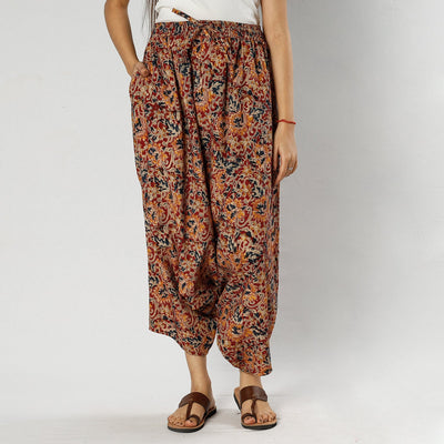 Red - Pedana Kalamkari Block Print Cotton Harem Pant (Free Size)