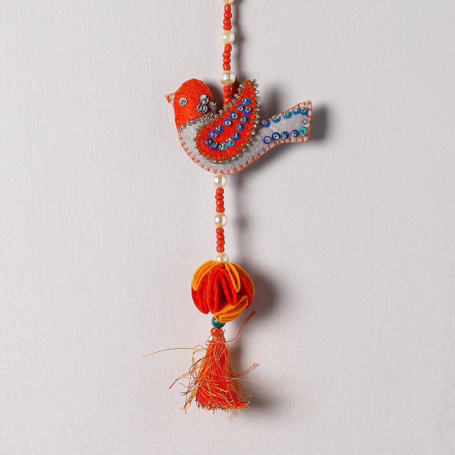 Bird - Handmade Felt & Beadwork Wall Hanging