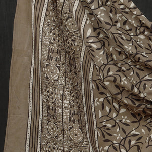 Brown - 3pc Cotton Block Printed Pipad Dress Material Set