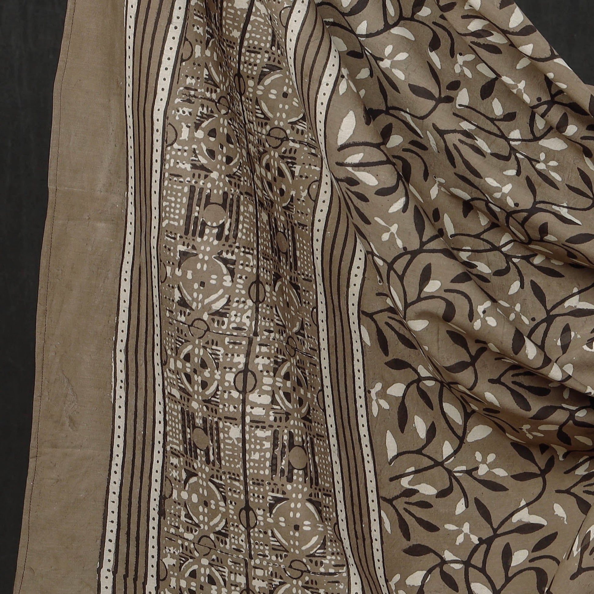 Brown - 3pc Cotton Block Printed Pipad Dress Material Set
