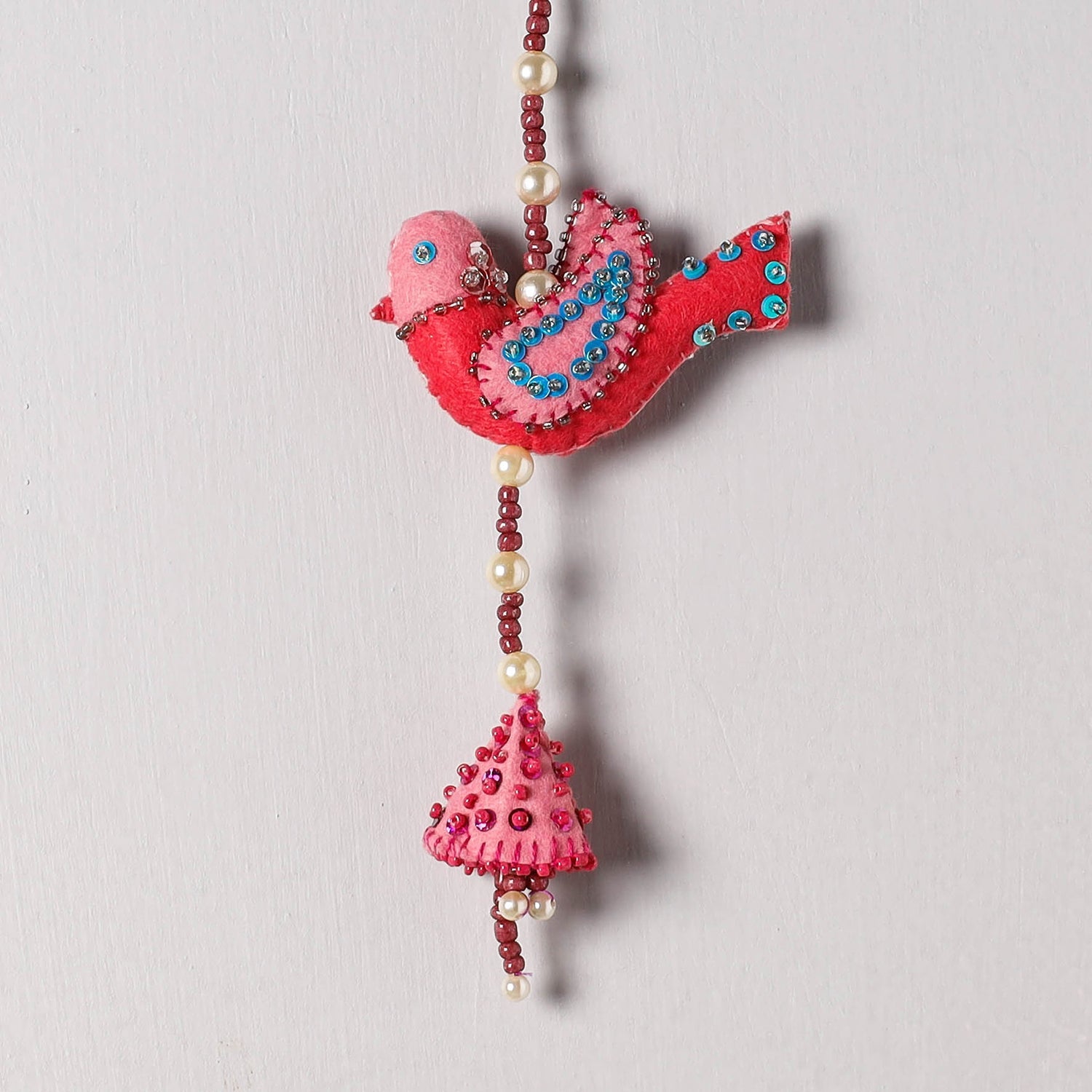 Bird - Handmade Felt & Beadwork Wall Hanging