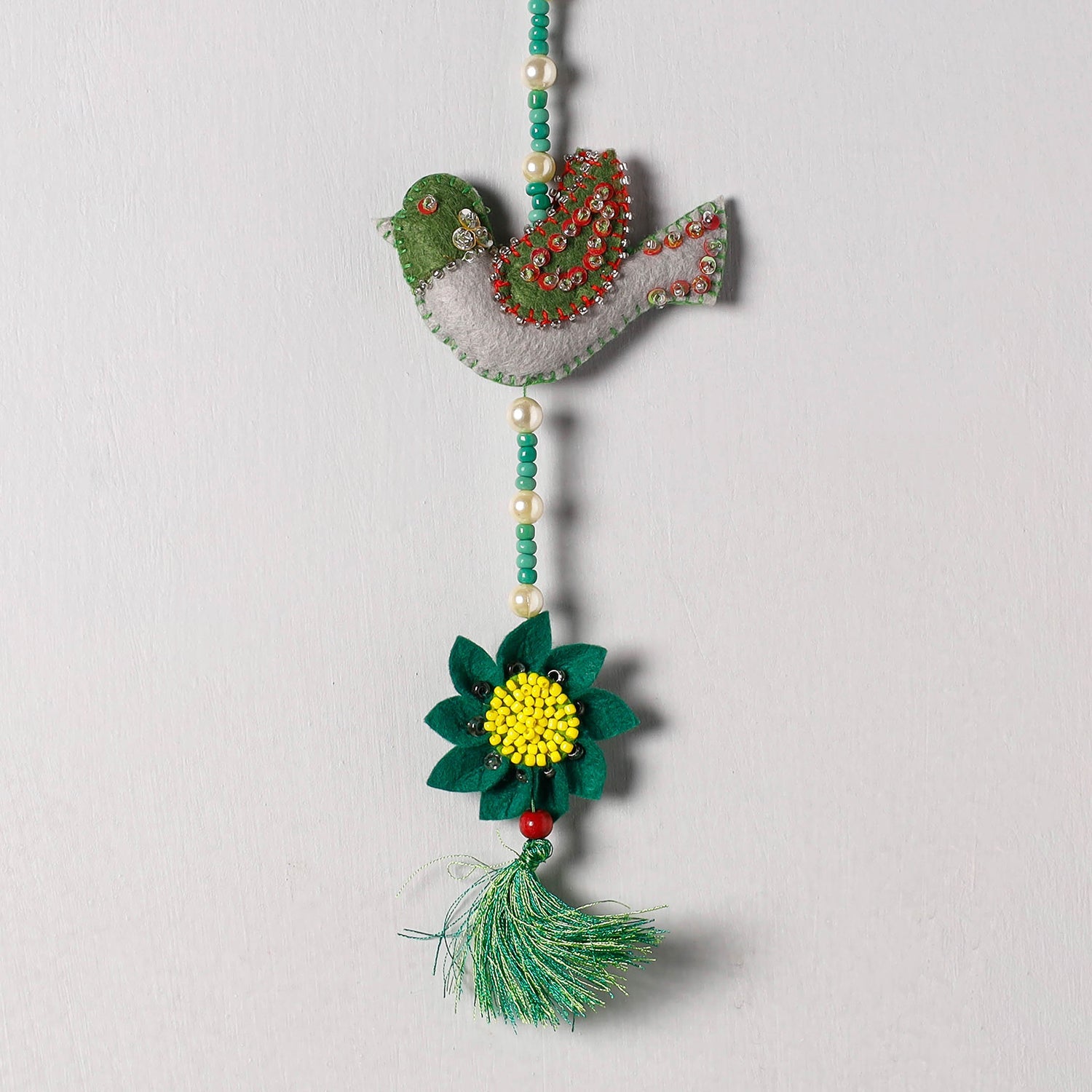 Bird - Handmade Felt & Beadwork Wall Hanging