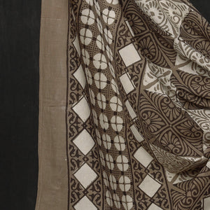 Brown - 3pc Cotton Block Printed Pipad Dress Material Set