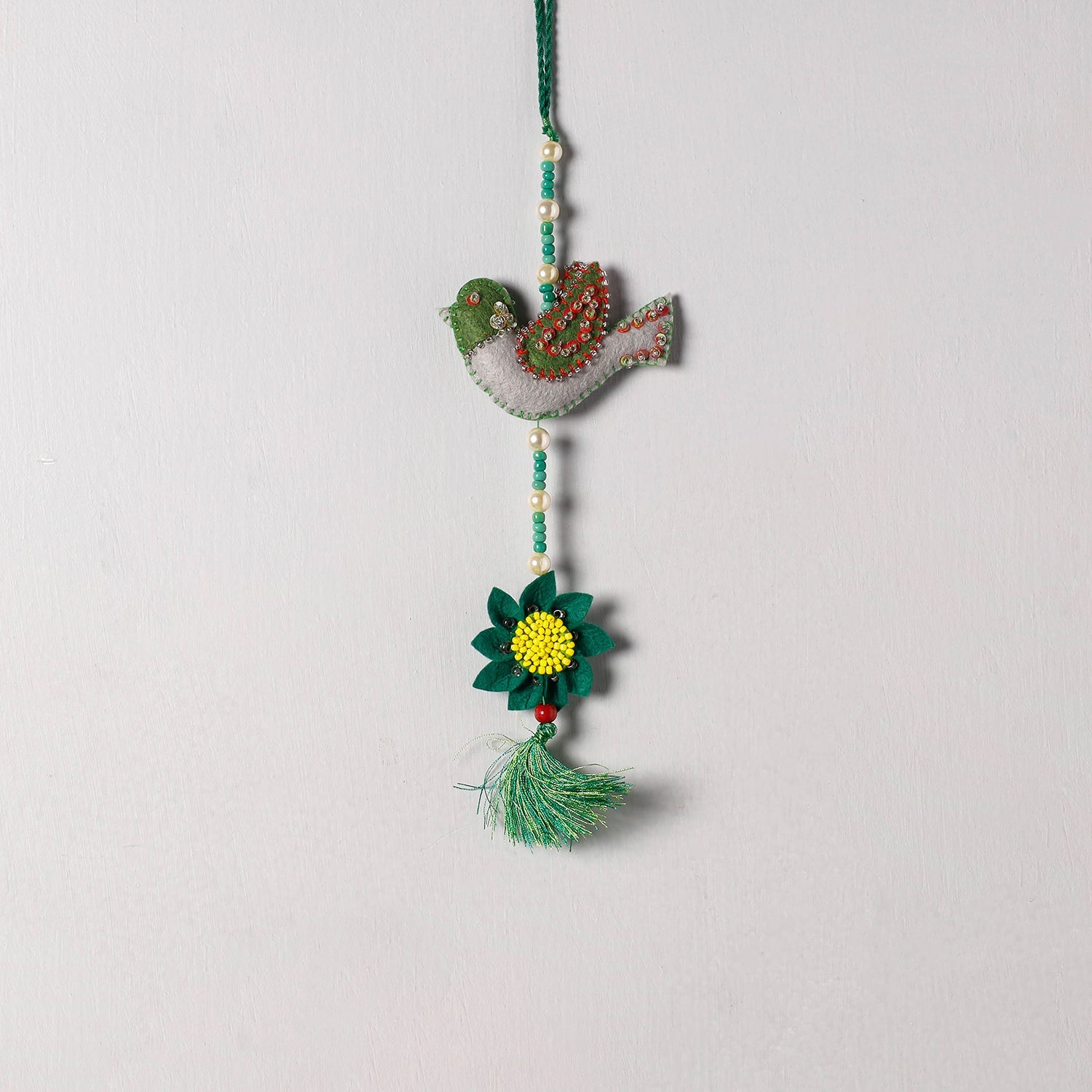 Bird - Handmade Felt & Beadwork Wall Hanging