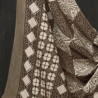 Brown - 3pc Cotton Block Printed Pipad Dress Material Set