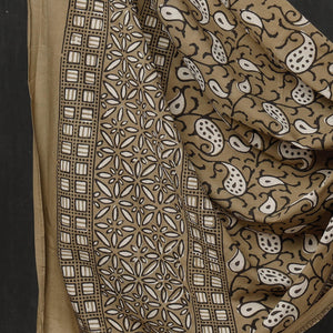 Brown - 3pc Cotton Block Printed Pipad Dress Material Set
