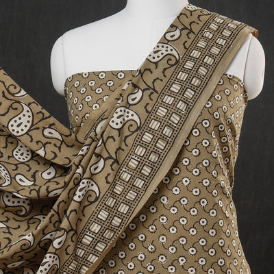Brown - 3pc Cotton Block Printed Pipad Dress Material Set