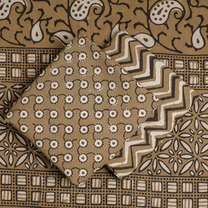 Brown - 3pc Cotton Block Printed Pipad Dress Material Set