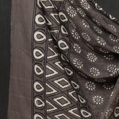 Brown - 3pc Cotton Block Printed Pipad Dress Material Set