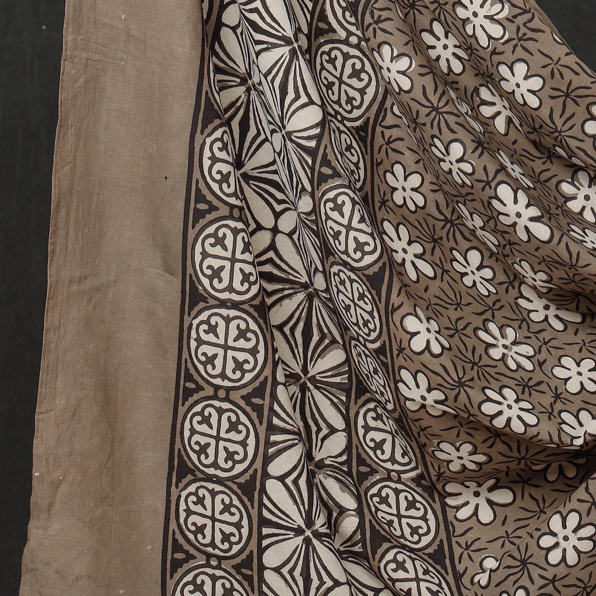 Brown - 3pc Cotton Block Printed Pipad Dress Material Set